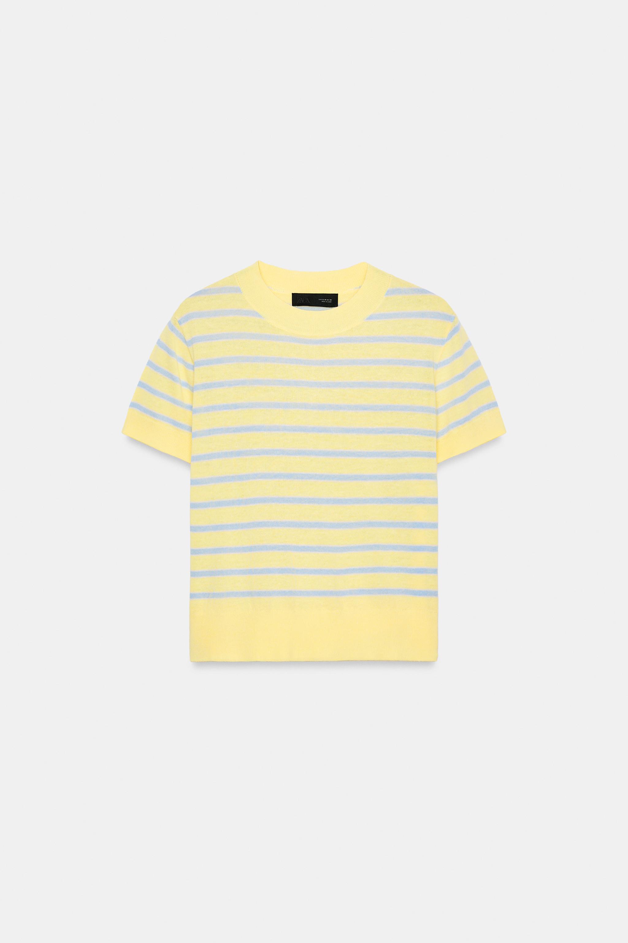 STRIPED SHORT SLEEVE KNIT SWEATER